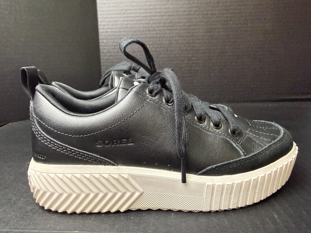 Sorel Ona Ave Low Womens Shoes Sz 7.5 Black Waterproof Platform Lace Up Sneakers